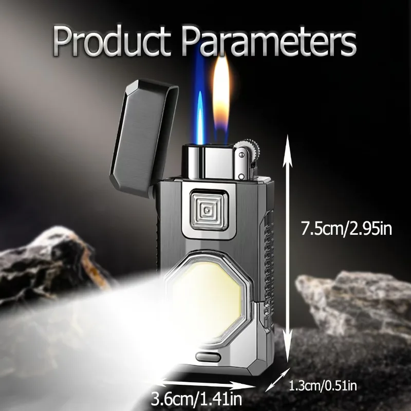 COB Lighting Dual Flame Conversion Gas Lighter, Metal Body, Personalized Creativity, Cool Gift for Men