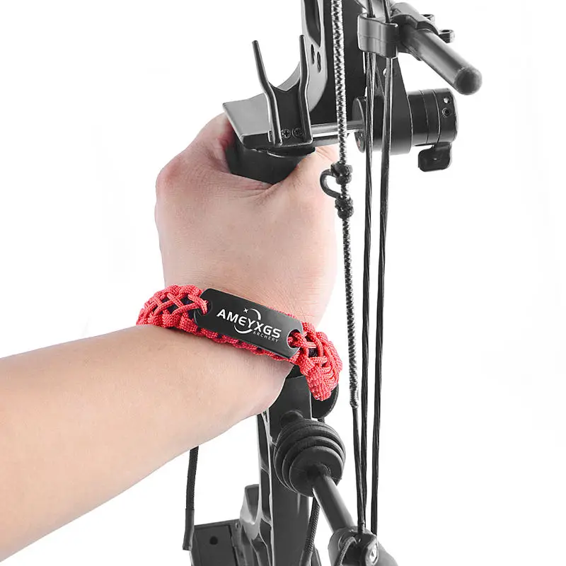 Compound Bow Boogschieten Strik Pols Sling Band Gevlochten Koord Para Koord Met Leren Jacht Accessoire Pols Sling Band