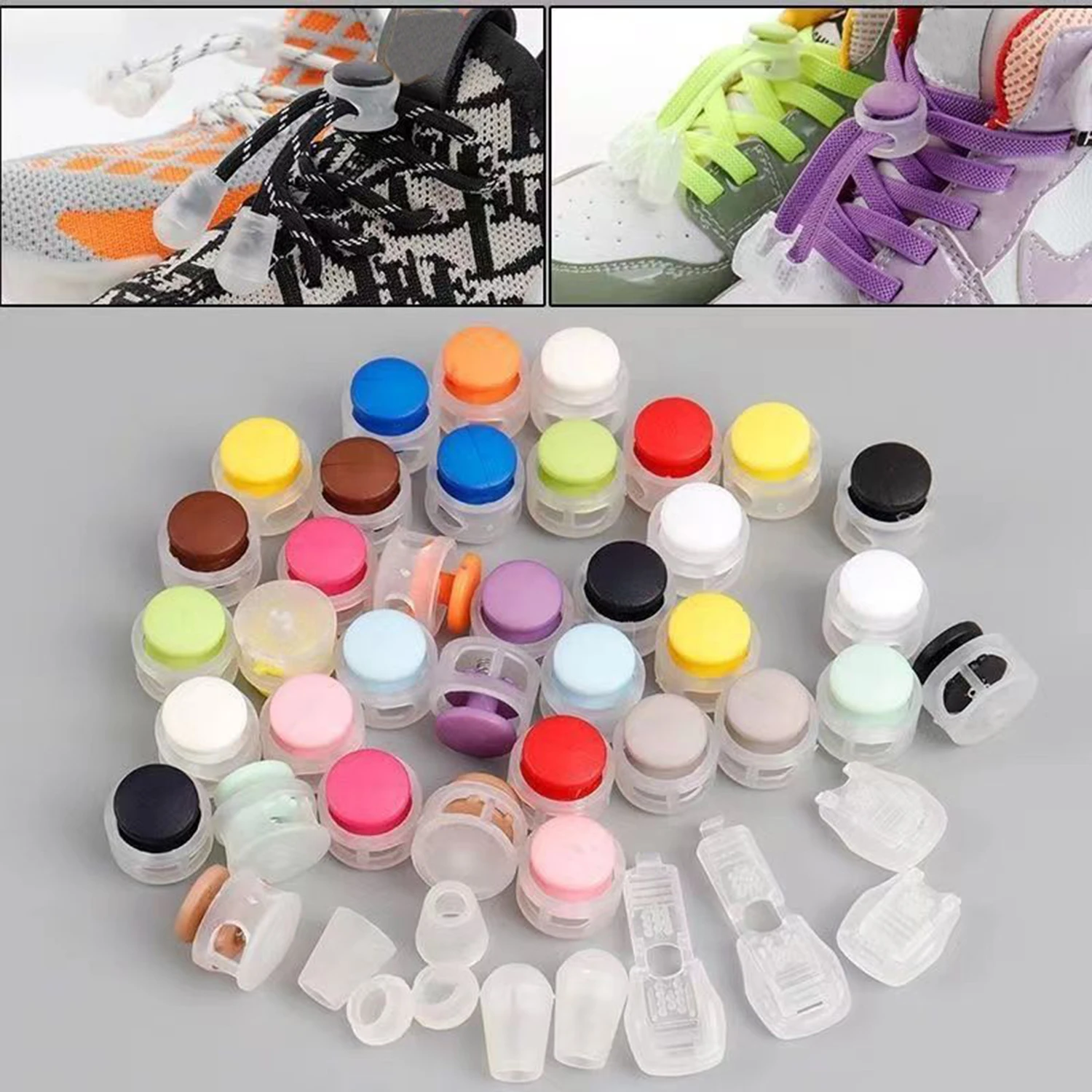 1Pair No Tie Shoelace Buckle Rope Clamp Cord Lock Sports Clips DIY Kits Decoration Lazy Shoes Lace Quick Tie for Shoes Sneakers