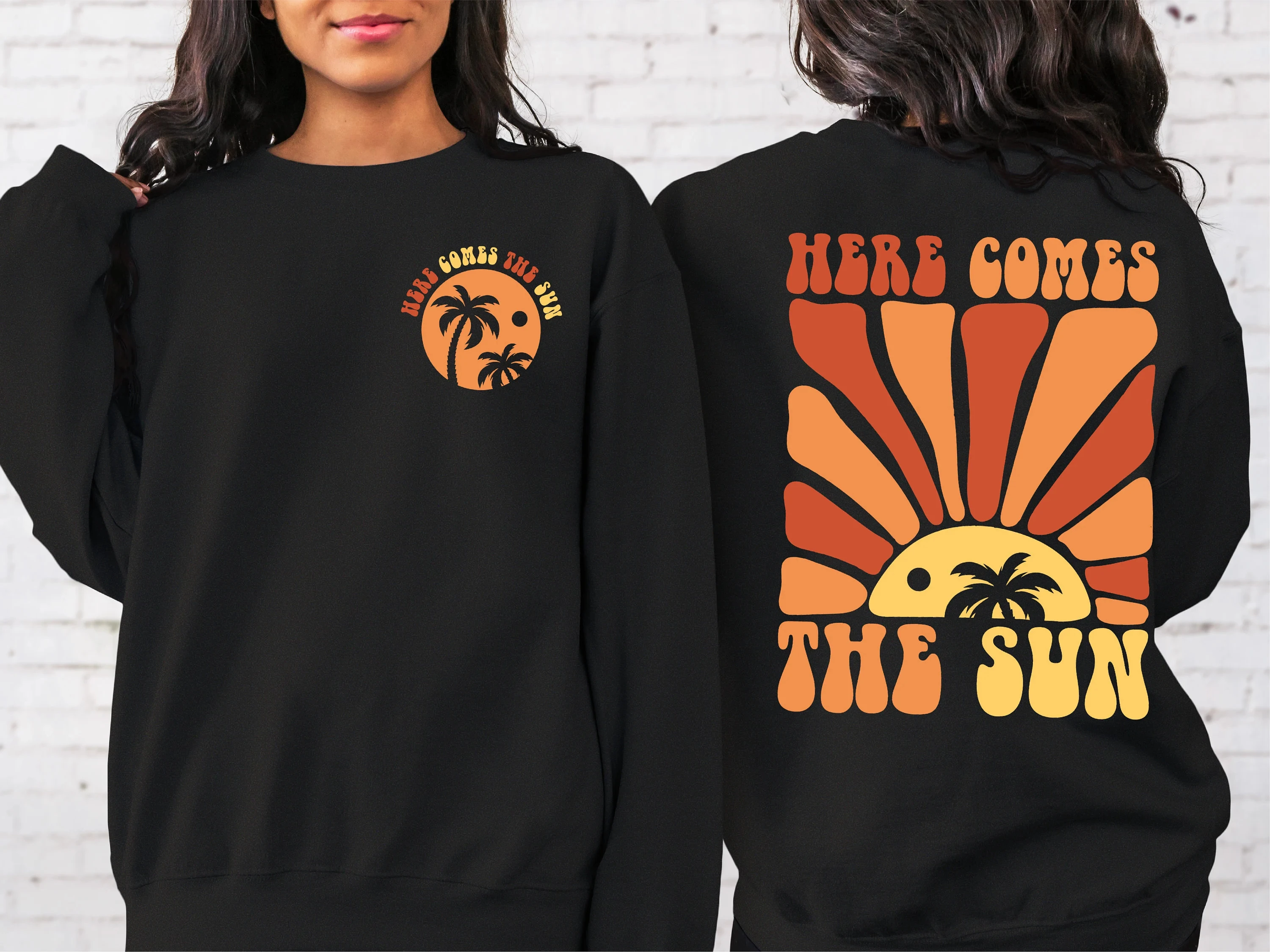 

Here Comes The Sun Sweatshirt Hoodie Men's and Women's Round Neck Sweatshirts Y2k Tops Autumn and Winter Pullover Women Clothing