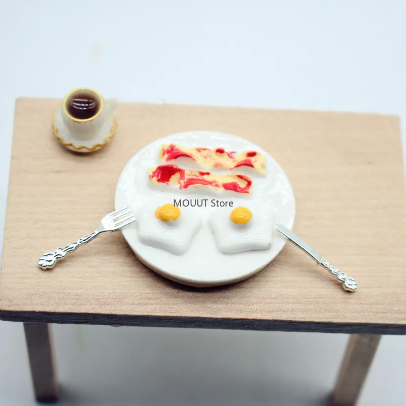 Dollhouse Eggs Bacon Plate Breakfast Model Set Kitchen Scene Food Play Shooting Props Miniature Home Decor Decoration Toys