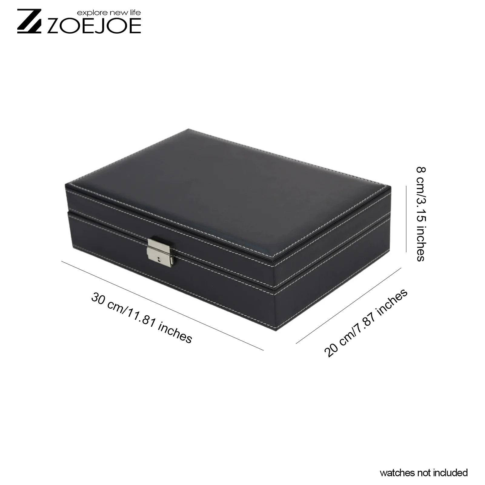 1pc ZOEJOE 4-Slot Watch & Jewelry Box with Mirror - Black PU Leather Multi-Compartment Organizer Suitable for Rings, Necklaces,