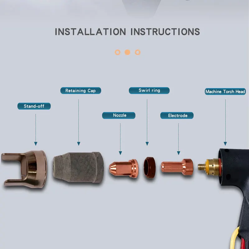 PT-100 IPT-100 PT100 Plasma Cutting Torch Tip Nozzle Electrode Stand-off Retaining-cap Swirl-ring Plasma Cutting Flashlight Kit