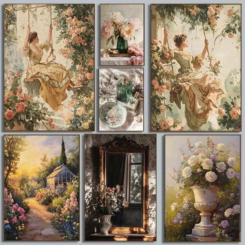 DIY Paint by Numbers French Rococo Garden Noble Woman Swing for Adults Beginner Canvas Romance Wall Art Home Decor Gift