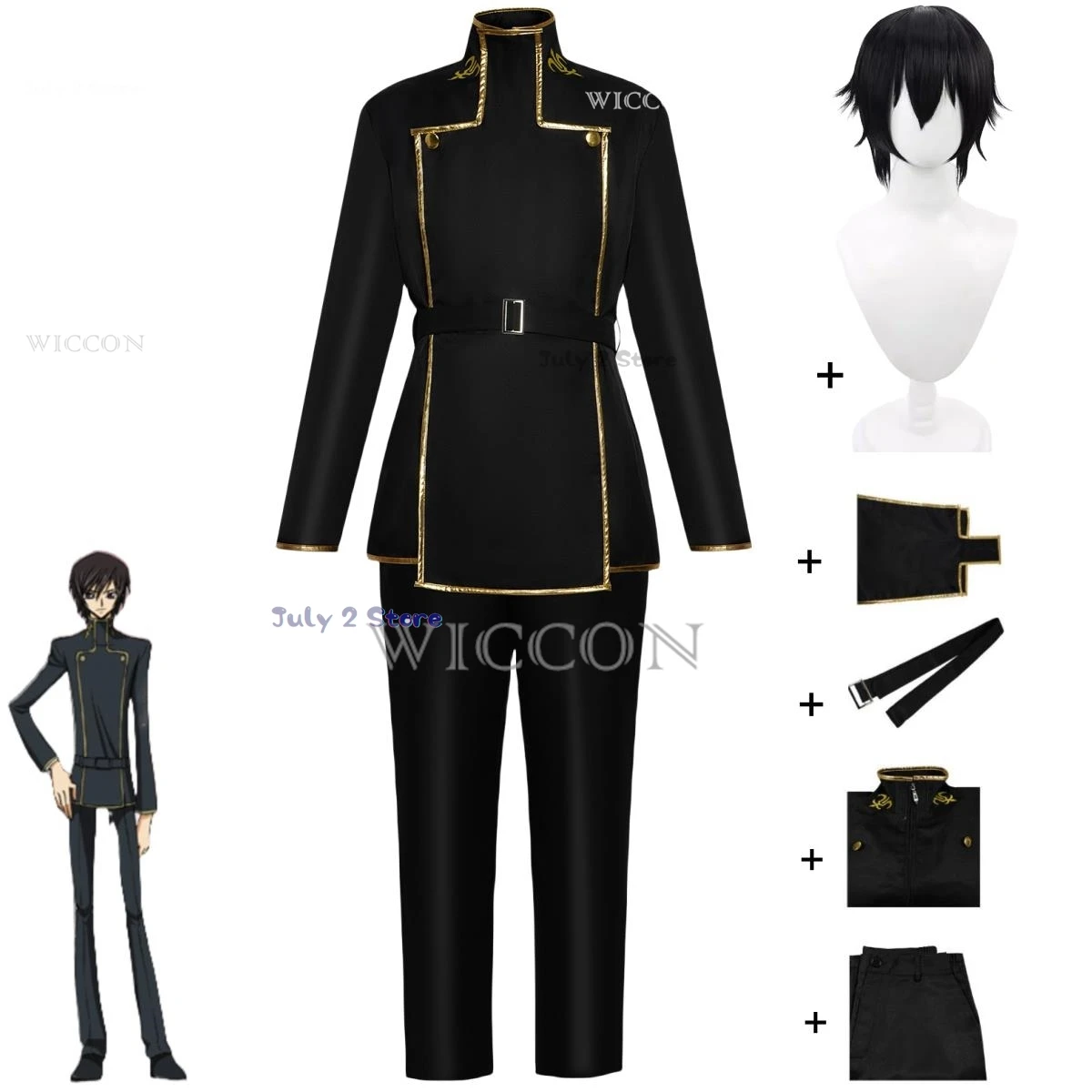 CODE Anime GEASS Lelouch van De Opstand Lelouch Lamperouge Cosplay Kostuum Vi Britannia Pruik Zwart Uniform Man Carnaval Pak