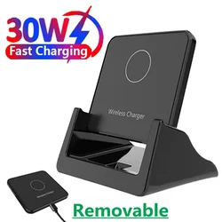 30W Wireless Charger Pad Stand Desktop Ultra-thin Mobile Phone Fast Charging Dock Station For iPhone 15 14 13 12 Samsung Xiaomi