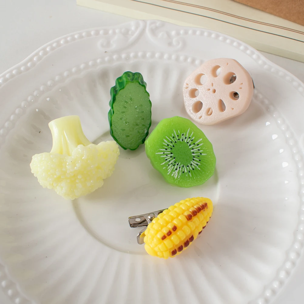 

20pcs Fruit Vegetable Hair Clips Plastic Lightweight Durable Girls Accessories Funny Barrettes Simulated Food