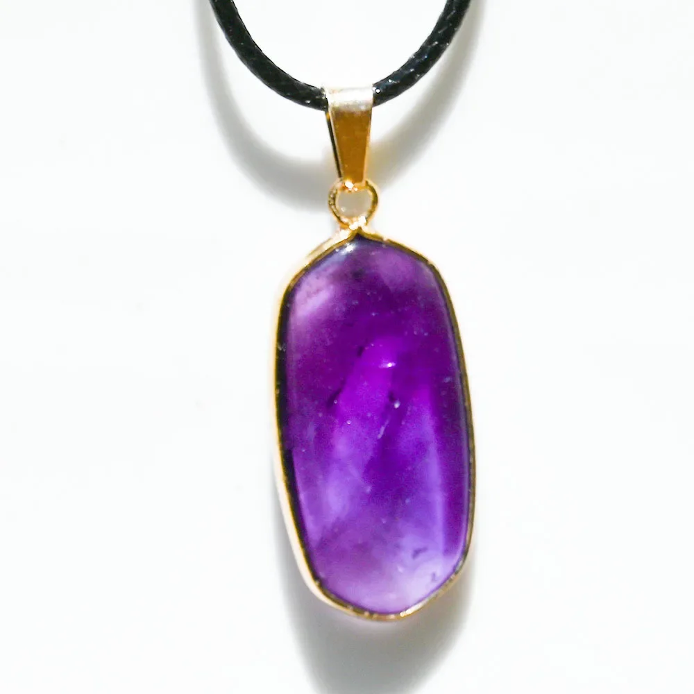 8pcs Hexagon Prism Rose Quartz Amethyst Natural Stone Pendant Necklace Unique Simple Jewelry Women Femme Homme Bijoux 30x16mm