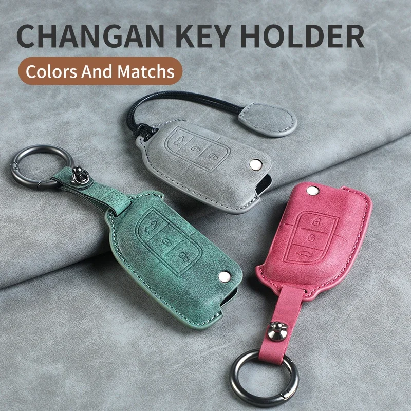 3 Button Leather Car Flip Key Case Cover for Changan Alsvin V3 V5 V7 CX20 30 Zhixiang Eulove CS15 CS35 CS75 EV EStar EADO Raeton