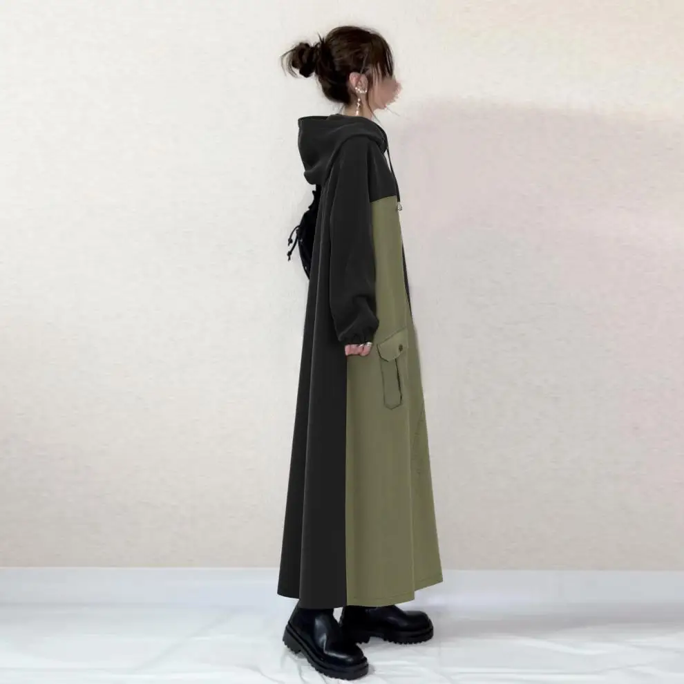 2025 outono/inverno novo com capuz contrastante longo vestido com capuz lolita 2025 vestido de verão robe feminino elegante festa