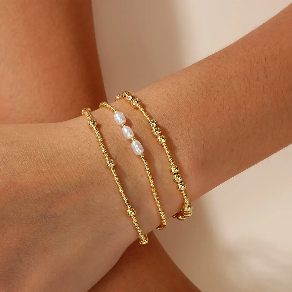 Jewelry Gold Bead Bracelet Women's Stacked Pearl Bracelet Set