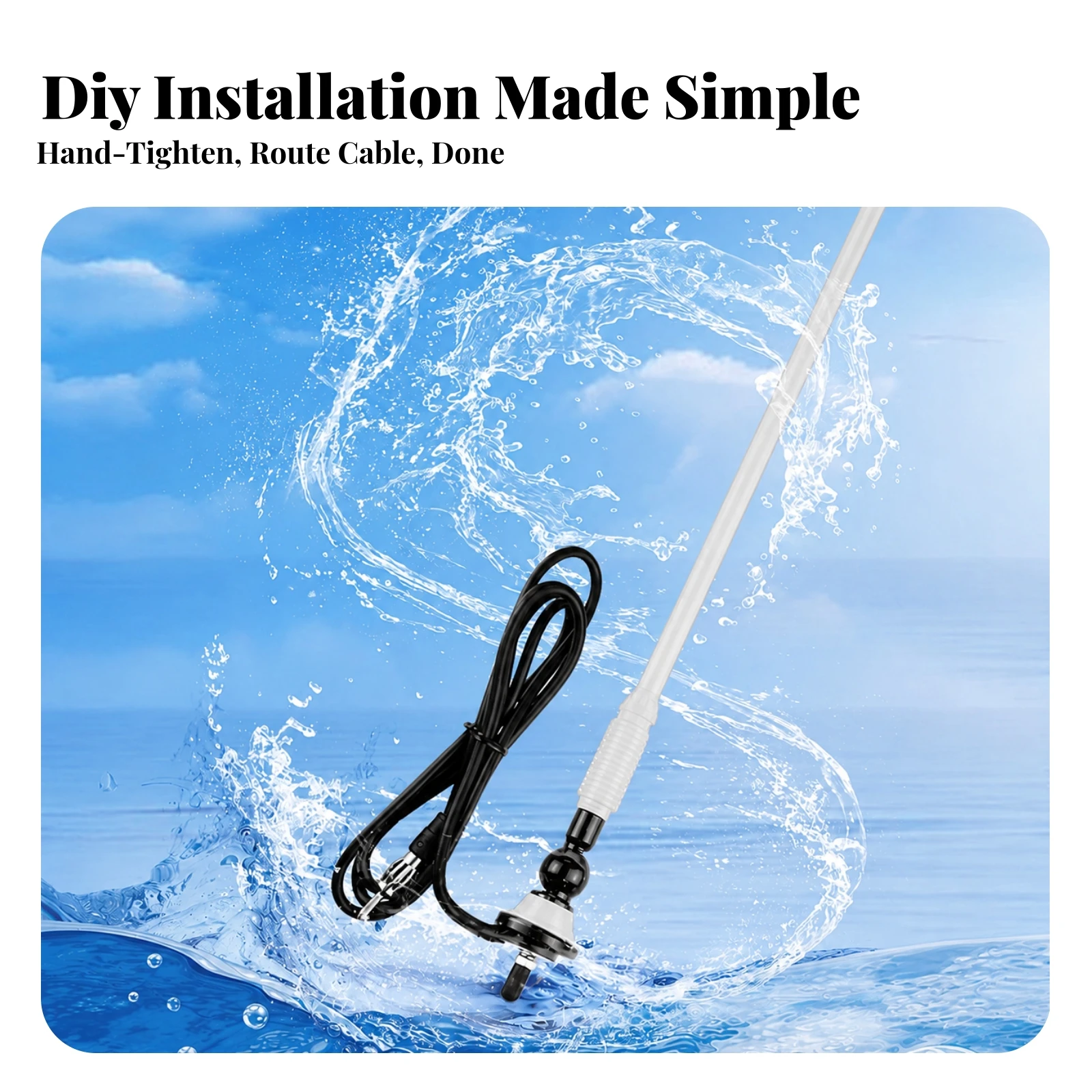 Marine Antenna with Swivel Base Sturdy Whip Antenna with Mounting Base Reliable Low-Profile for RV Owners, Boats, Yachts