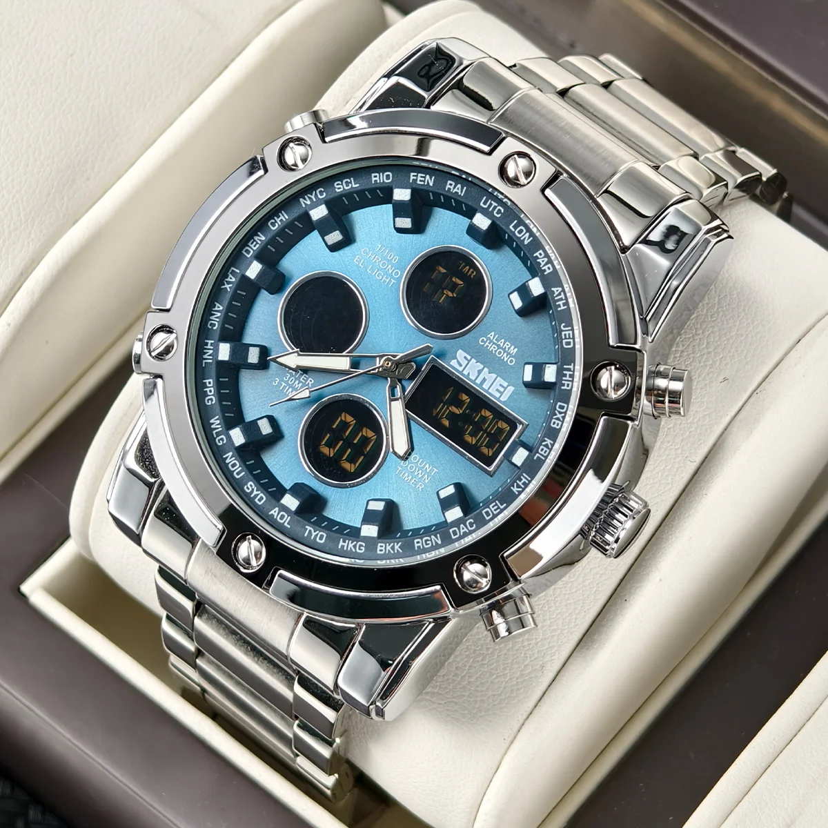 

Мужские кварцевые часы, роскошные спортивные цифровые наручные часы, водонепроницаемые мужские часы из нержавеющей стали, Relogio Masculino 1389