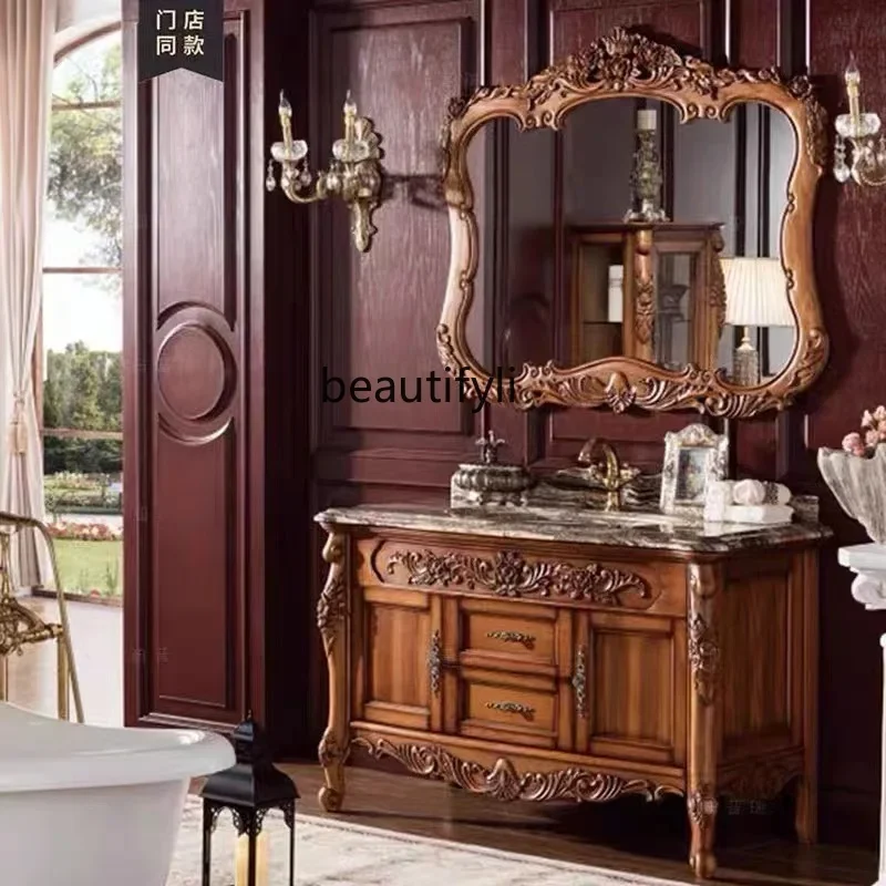 

C European-Style Red Oak Bathroom Solid Wood Bathroom Cabinet Wash Basin Washbasin Cabinet Combination Bathroom