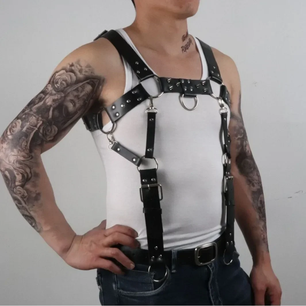 

Fashionable New Decorative Men's Belt Body Constraint Shoulder Strap Dark SM Fun Leather Binding Strap