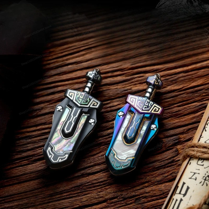 For Guofeng Sword-shaped Mechanical Magnetic Push Card Metal Toy Decompression Black Technology