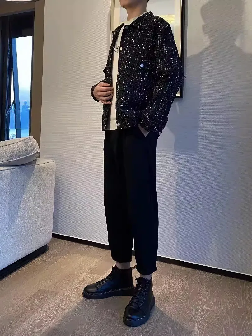 

Bla Spring Autumn Men's Jaet Youth Faion Brand Versatile Outerwear Stand Fit Polyester Fiber Long Sve Flip Collar