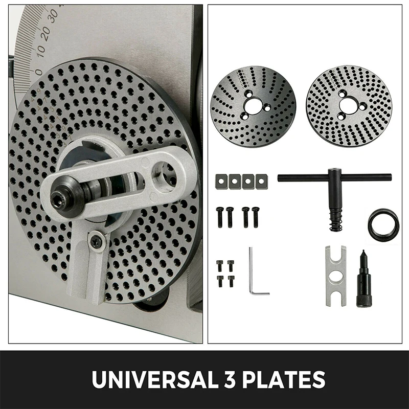 BS-0-5 Dividing Head Indexing Head Semi Universal With Indexing Plates, Tailstock & 125mm 3-Jaw Chuck for Drilling Milling