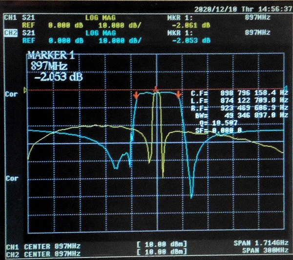 897.5 MHz 880-915MHZ EGSM dedicated SAW bandpass filter, 35MHz bandwidth, SMA interface