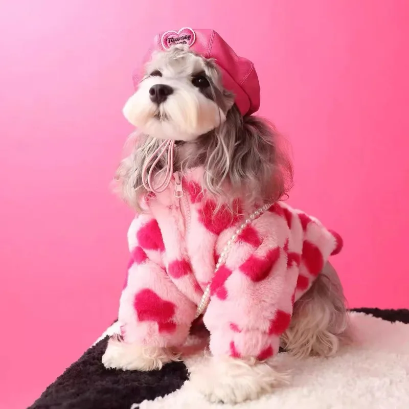 

Heart Dog Coat Jacket Dog Clothes Velvet Dogs Clothing Pet Outfits Cute Autumn Winter Sweet Dog Clothing Dog Print Dog Jackets