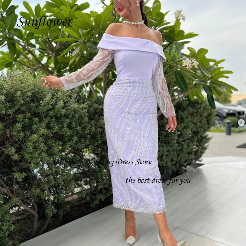 Sunflower Off the Shoulder Formal Evening Dress 2023 Slim Satin Prom dress Lace Appliques Mermaid Ankle-Length Pary Dress