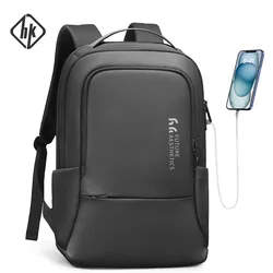 HcanKcan-Mochila de Trabalho Multifuncional Masculina, Bolsa de Viagem Impermeável, Carregamento USB Laptop de 15,6 