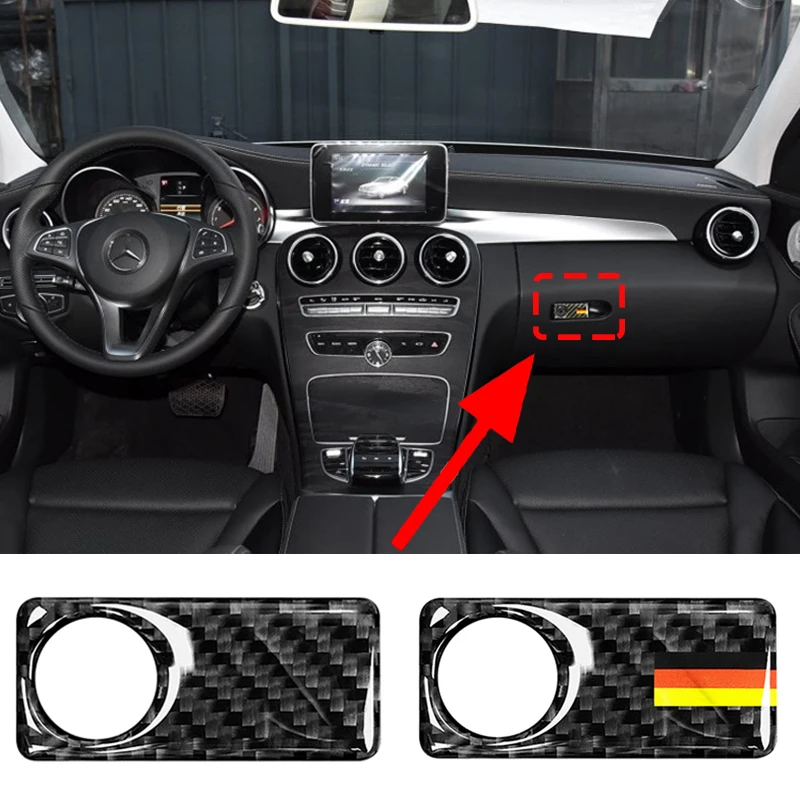 1Pcs Carbon Fiber Car Glove Box Panel Handle Cover Sticker Trim Decor Decal For Mercedes Benz C class W204 260 300 2007-2014