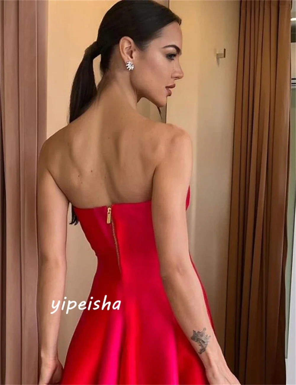 Vestido de baile personalizado, arábia saudita, tamanhos simples disponíveis, vestidos de celebridades, sem alças, drapeado, até o chão, noite fas