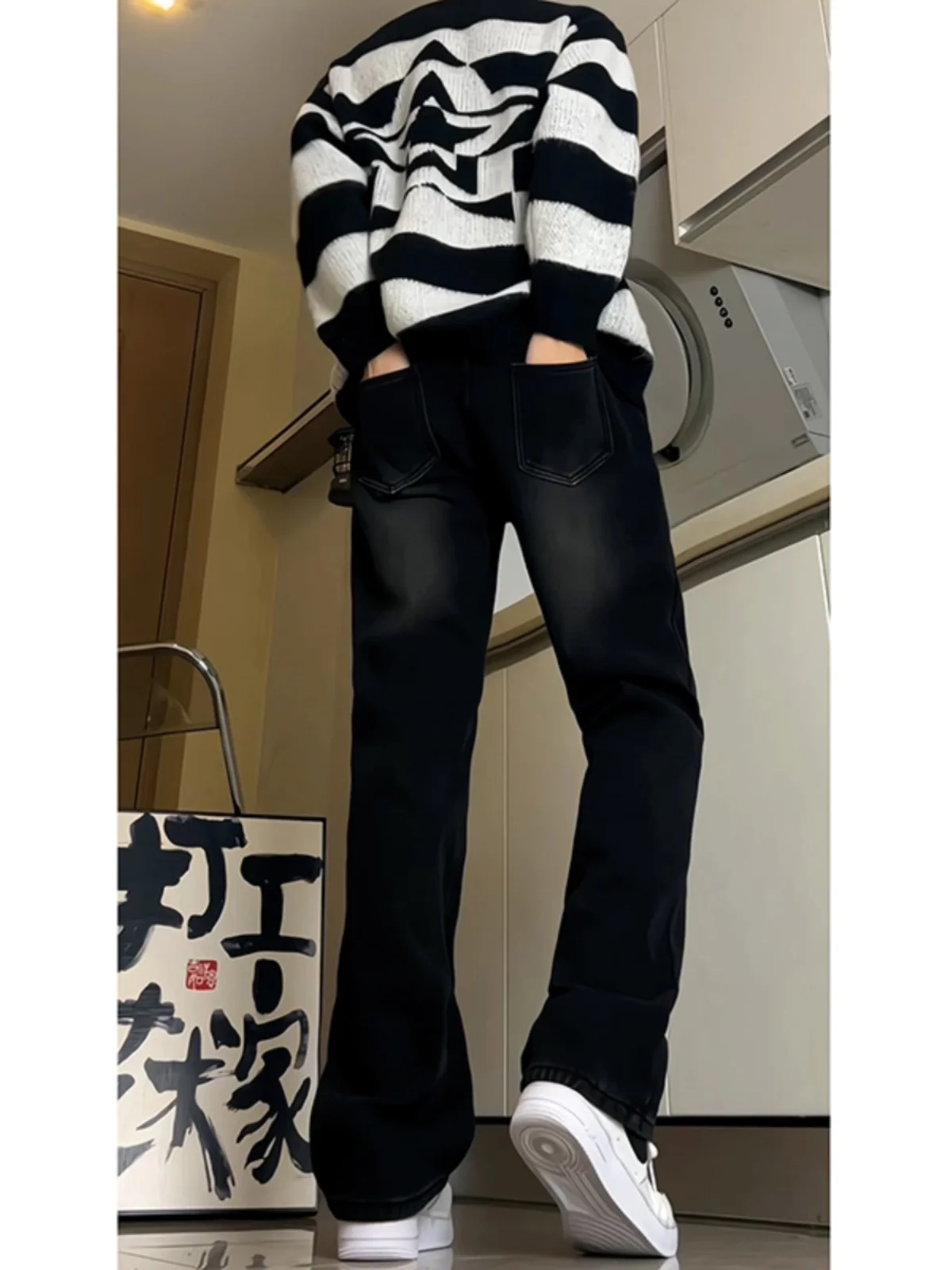 

Cleanfit High Waist Straight Leg Jeans Men's Spring Design Slimming Wide Leg Pants Trendy Cotton Blend Wear Resistant