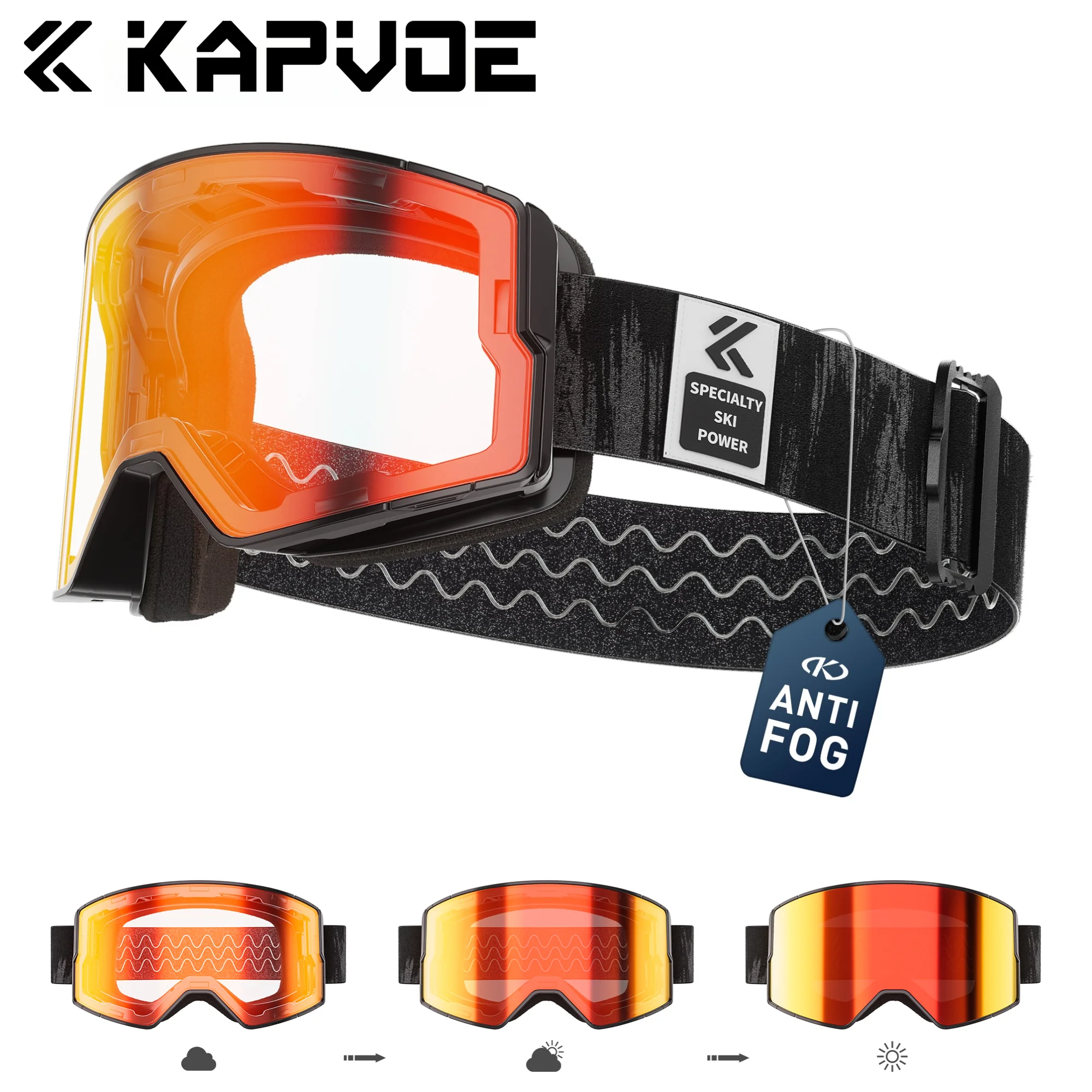 

Kapvoe Snow Goggles Men Photochromic Ski Goggles Snowboard Anti-Fog Mask for Women UV400 Glasses Snowmobile Cycling Glasses