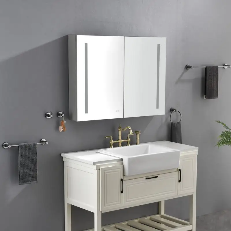 

Большой прямоугольный алюминиевый сплав, 40 дюймов Ш x 30 дюймов В, светодиодный аптечка для поверхностного монтажа с зеркалом