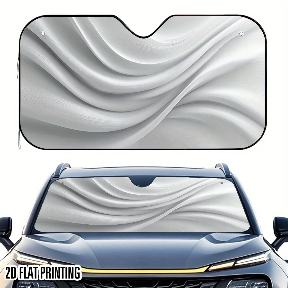 

1pc 2D Flat Wavy White Elegance Print Car Sunshade - Fit Windshield Sun Visor, Stylish & Cool Design, Blocks Sunlight & Heat, In