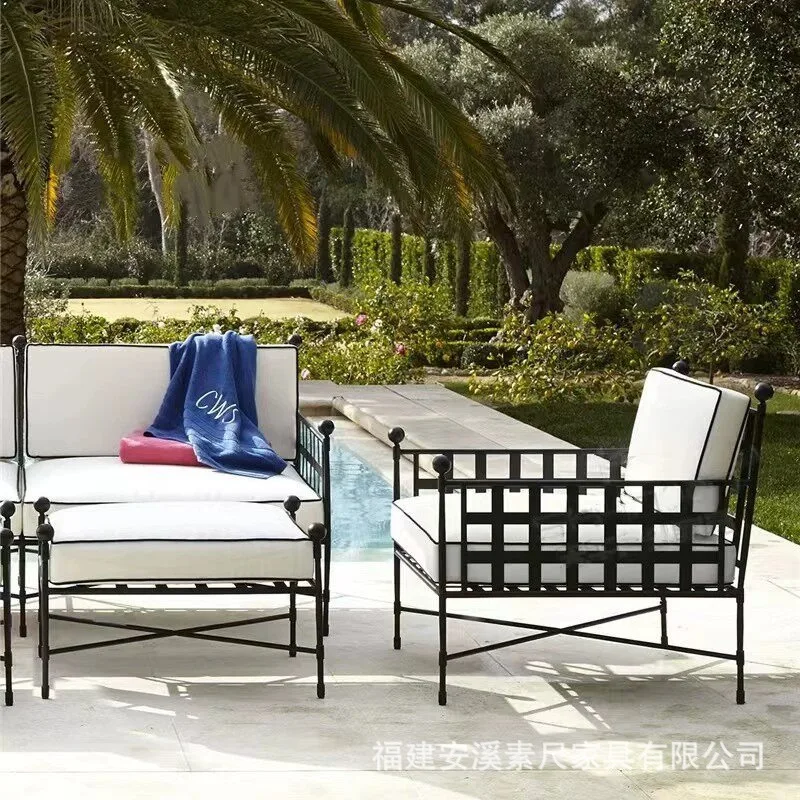 

YFY Outdoor Wrought Iron Sofa Courtyard Villa Sunshine Room Hotel B&B Booth Leisure Sofa Coffee Table Combination