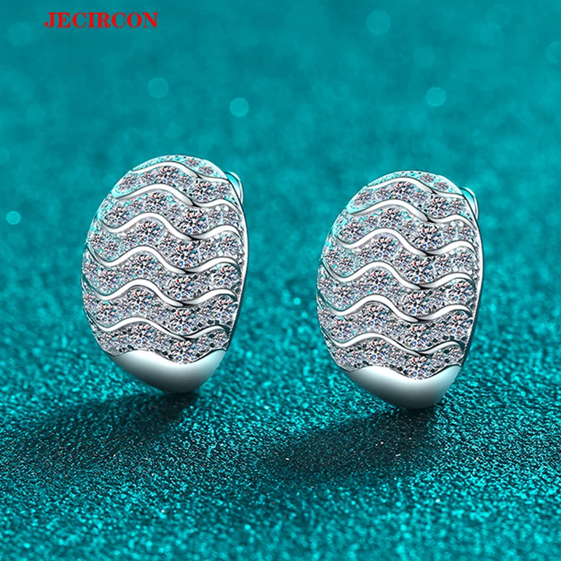 

JECIRCON S925 Sterling Silver Wave-pattern Hoop Earrings Women‘s Full Moissanite Inlay Ultra Shiny Jewelry Popular on AliExpress