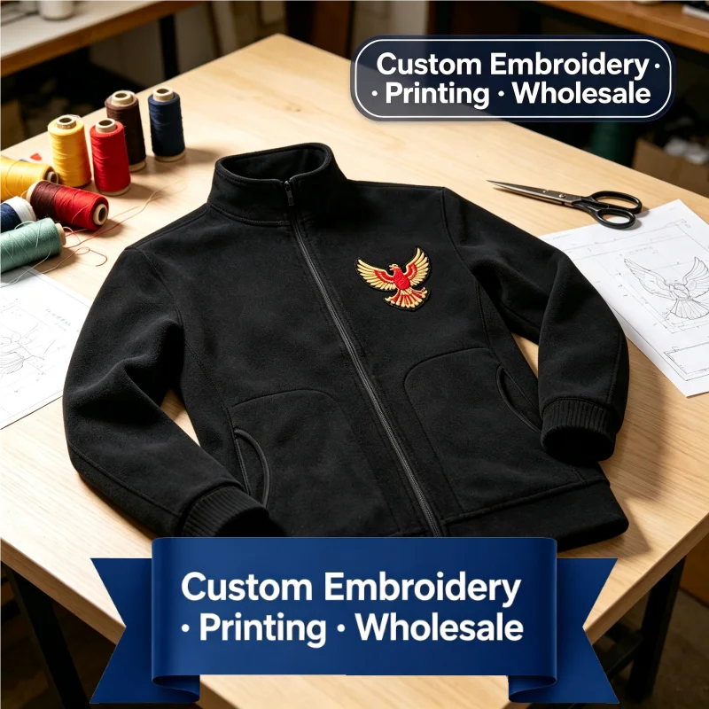 Fleece Jacket Custom Embroidery Printing Wholesale Stand Collar Zip Up Unisex Warm Cozy Fall Winter Outdoor