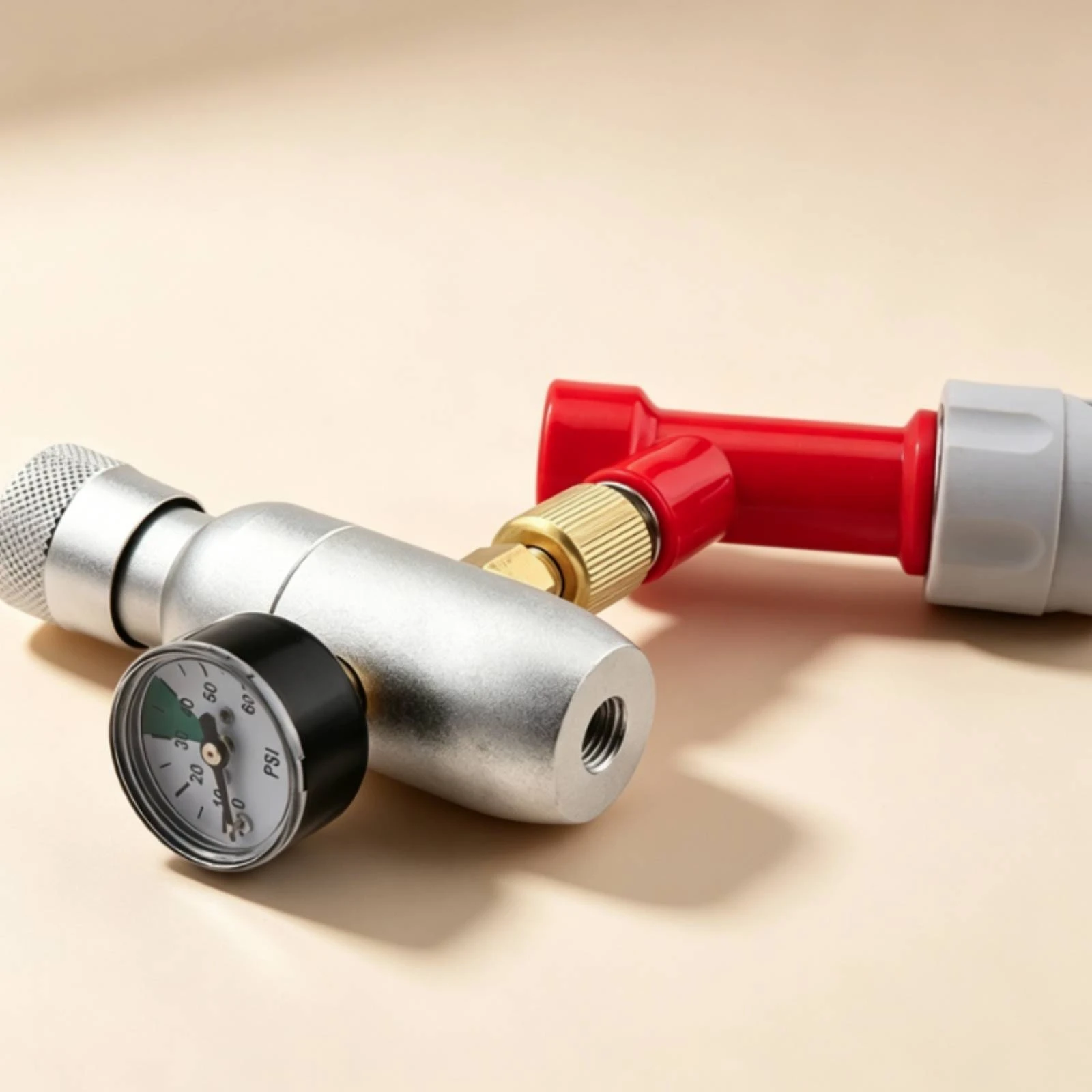 機能的なガスハードウェアco2圧力調整器ピンロック接続インラインレギュレーターシルバーボディ（狭い場所用）
