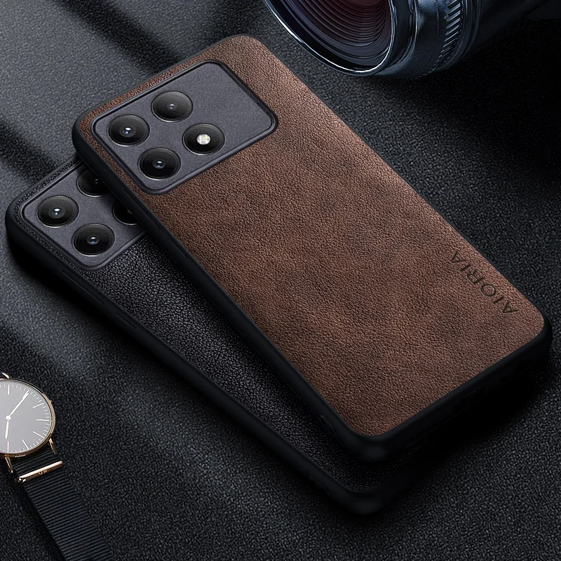 Premium Luxury leather Phone Case for Xiaomi Poco X6 X5 X4 X3 Pro NFC X3 X4 GT 5G 4G Retro Business Style Solid color cover