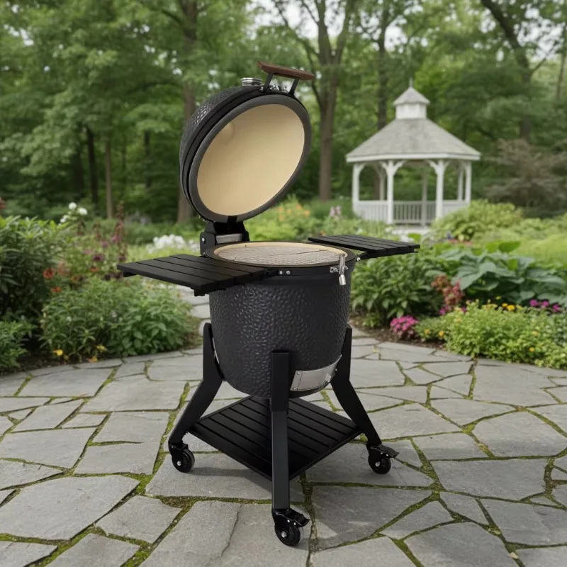 

【Popular】Large Manufacturer's Modern 22 Inch Matt Grey Smooth Shaped Ceramic Outdoor Barbecue Grill