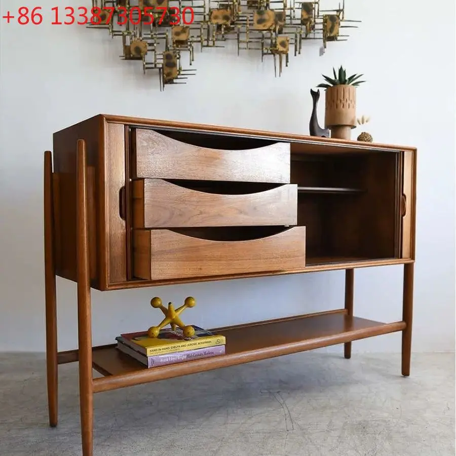 

Боковой шкаф на высоких ножках, длинный боковой шкаф в скандинавском стиле из вишневого дерева, многофункциональная дверь с рольставнями, шкаф на крыльце из массива дерева