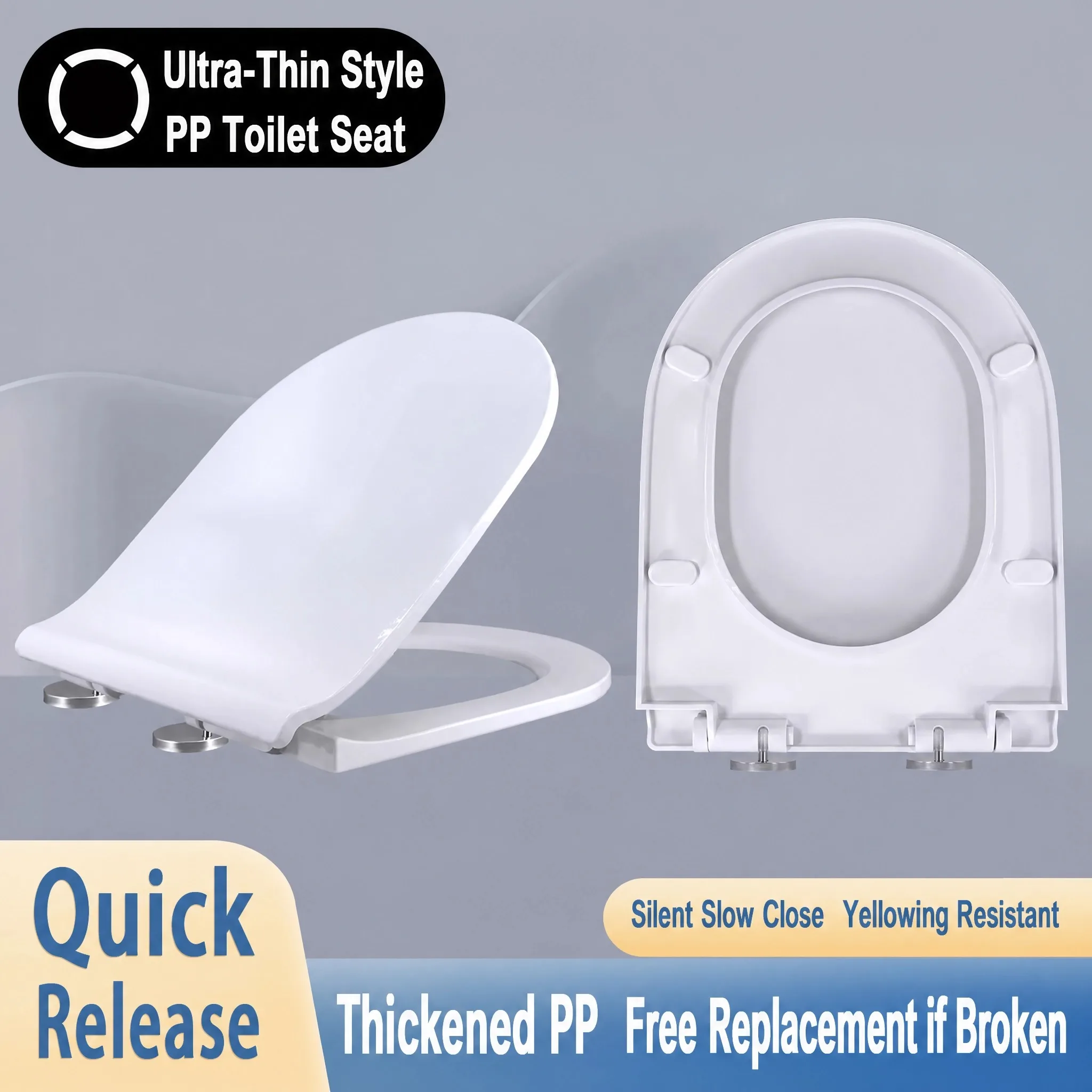 Universal Thick PP Toilet Seat Cover Silent Soft‑Close WC Lid Strong Load‑Bearing Easy To Clean Replacement Bathroom Accessory