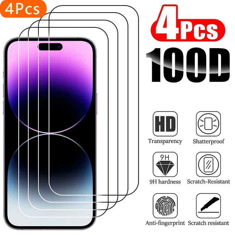 

4PCS Tempered Glass For IPhone 15 14 13 12 11 Pro Max X XS XR XS MAX 14 15 Plus Screen Protector For iPhone 14 15 Pro Max Glass