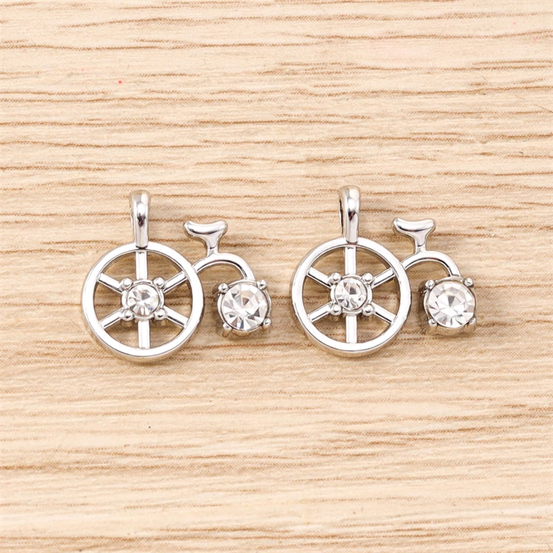5 Stück 14x13mm Niedliche Kristall-Legierungs-Fahrrad-Anhänger für Schmuckherstellung, Halsketten, Ohrringe, Armbänder, DIY-Bastelzubehör – Detail 12