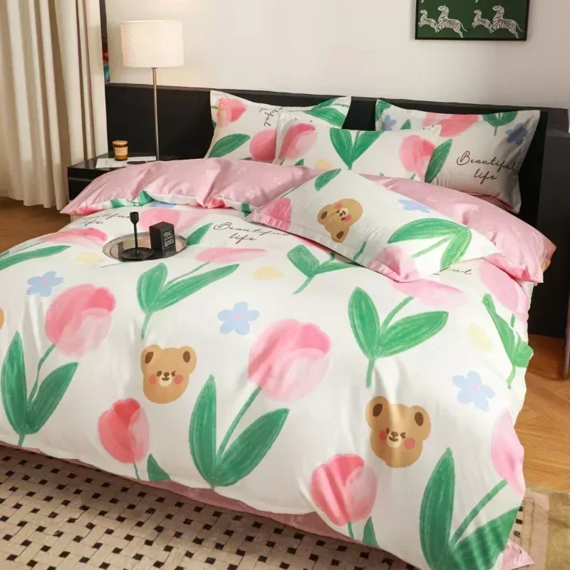 

Beddings Sets New Four-piece Skin-friendly Long-staple Cotton Single Double Bed Set Bedsheets Set with Pillows Case Bed Linen