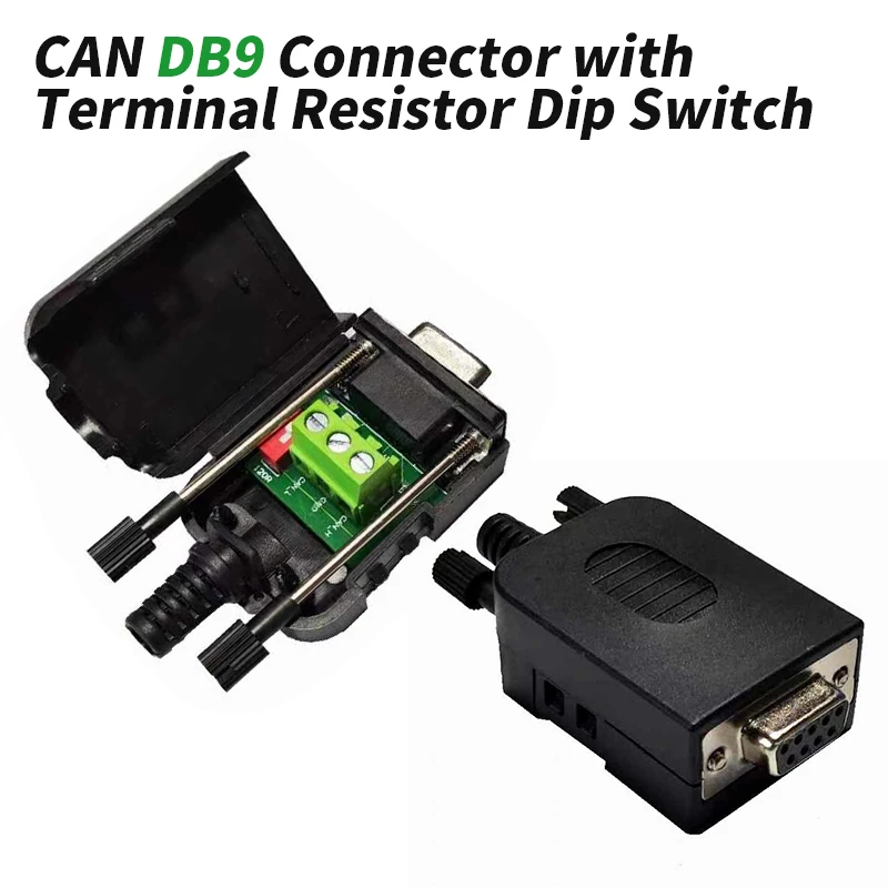 

CAN DB9 Connector with Terminal Resistor Dip Switch Setting 2/7/3 Pin Lead Out DB9 Resistor Dual CAN Analyzer Plug Adapter