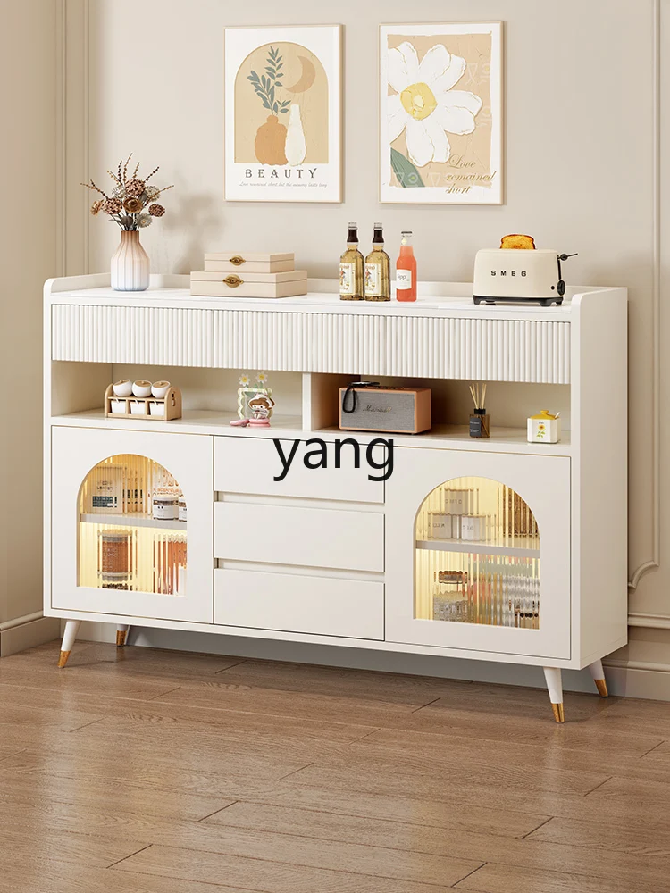 Yjq Cream Style Light Luxury Stone Plate Sideboard Cabinet Living Room Storage Cabinet Wall Integrated Storage Kitchen Locker