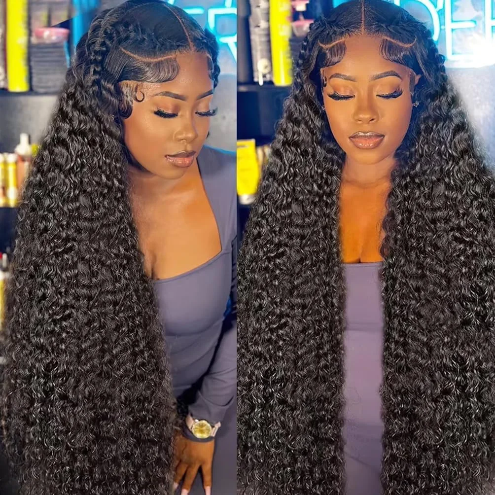 Deep Curly Human Hair Wig For Black Women 220% Density HD Deep Wave Wig Human Hair Lace Front Wigs 13x4 Deep Wave Frontal Wig Pre Plucked  44 Inch Deep Wave Lace Front Wigs Human Hair