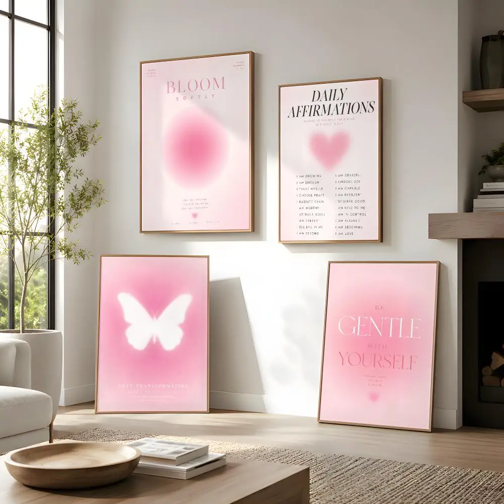 Pink Wellness Affirmations Poster Wall Decor Self-Adhesive Aesthetic Modern Vibe Stylish Gift Friends Living Room Bedroom