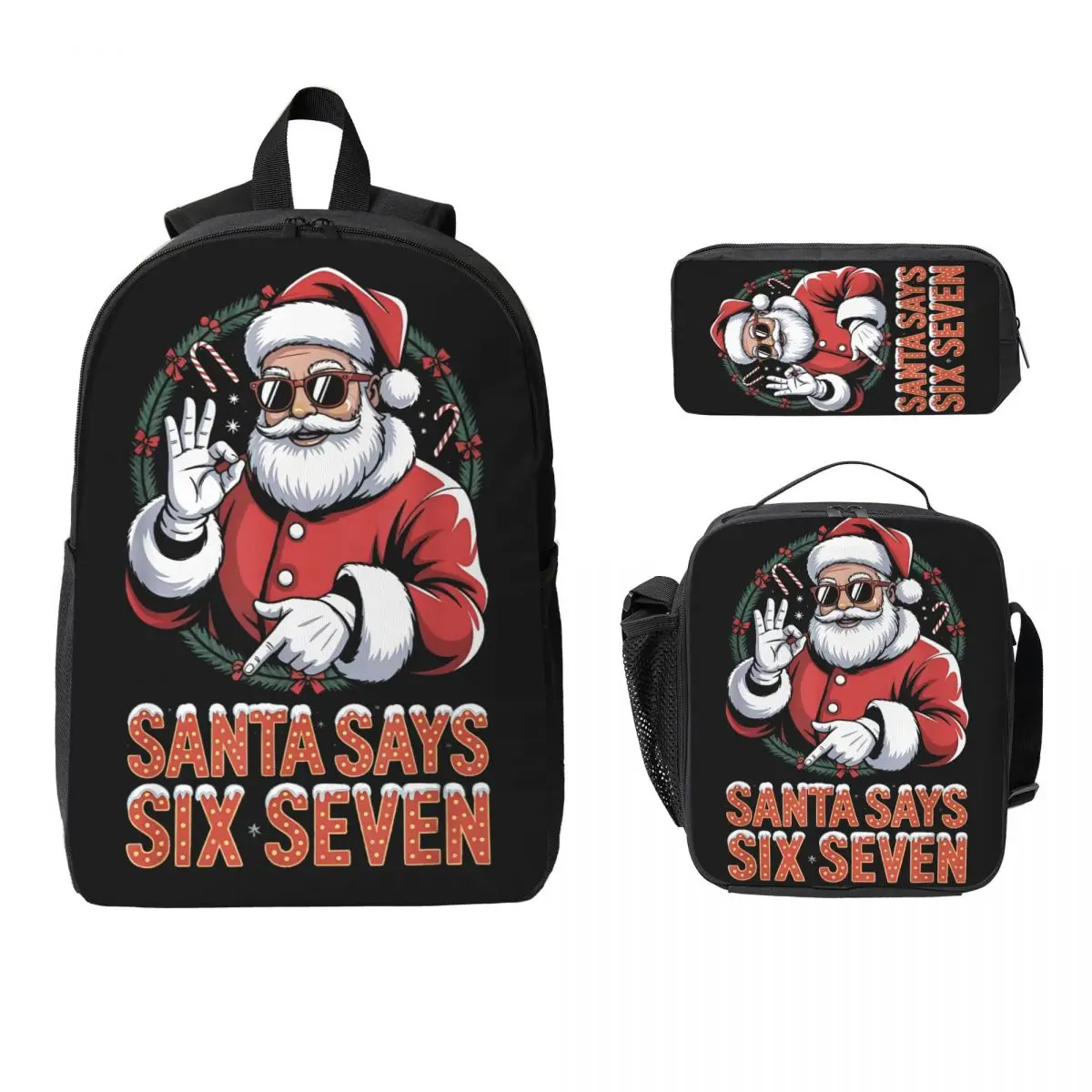 3pecs/set Santa Says Six Seven Christmas Xmas Number 67 Backpack for Student Shoulder Bag Lunch bag Pencil Case