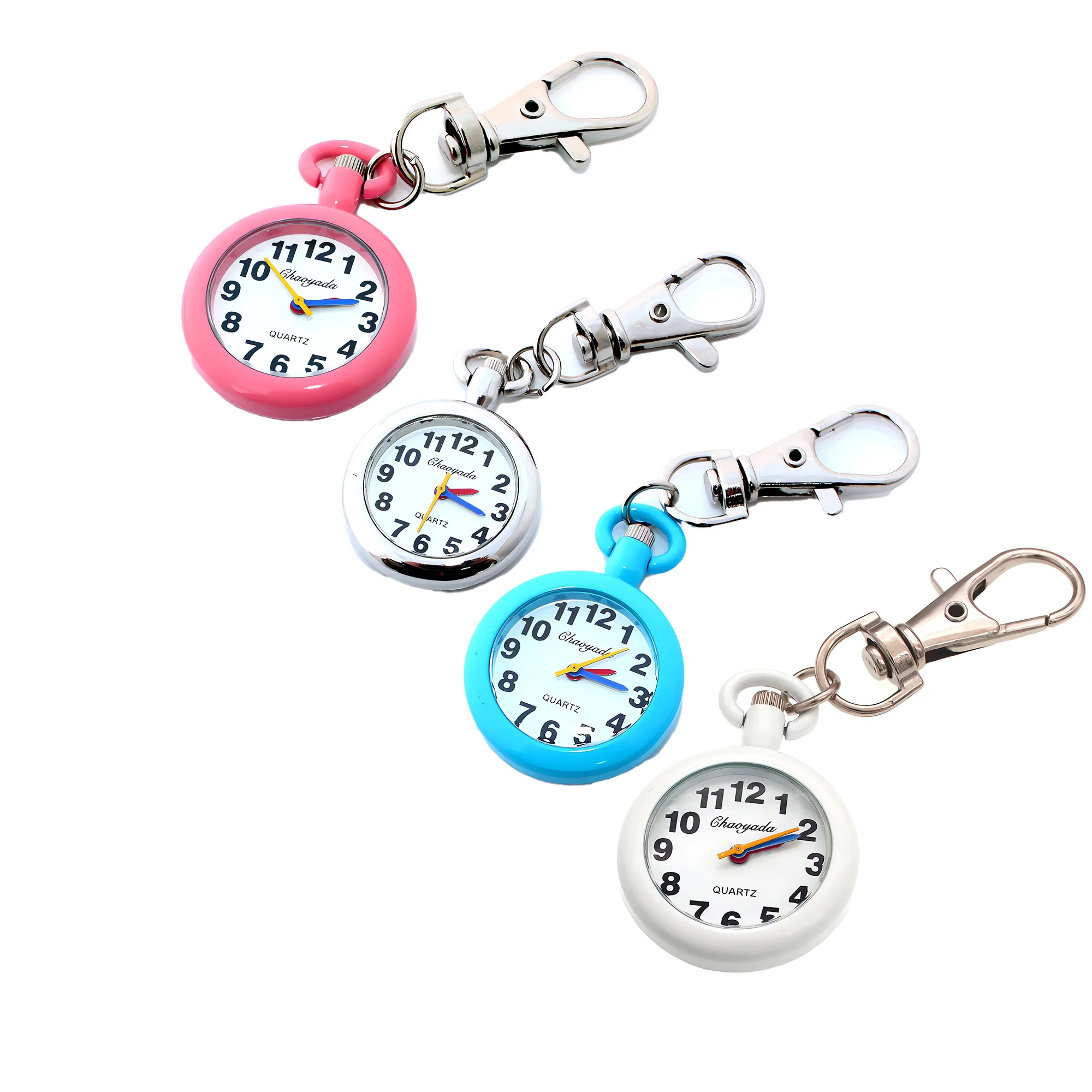 4Pcs Colorful Children Watch Pocket Pendant Key Ring Chain Quartz Dress Watch + Gift Bag