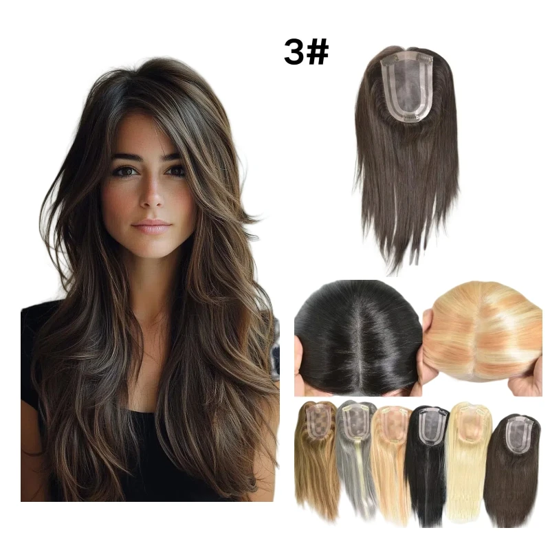 

Human Hair Topper Women Hand Tied Mono Pu Base 4x6inch 12inch Middle Part Tangle Free & Shedding Proof